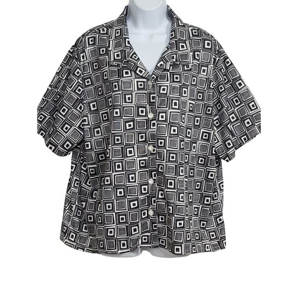 Blair Womens Blouse 2XL Vintage Polyester Black White Button Up Short Sleeve Col - Picture 1 of 7